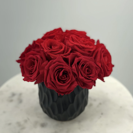 Preserved Red Roses In A Black Vase