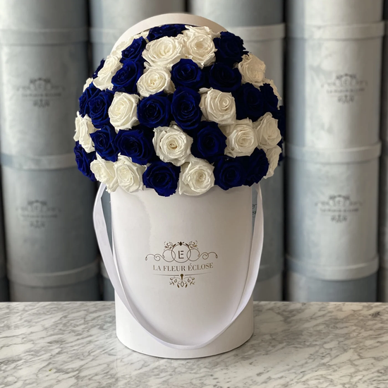 50 White And Blue Eternal Roses