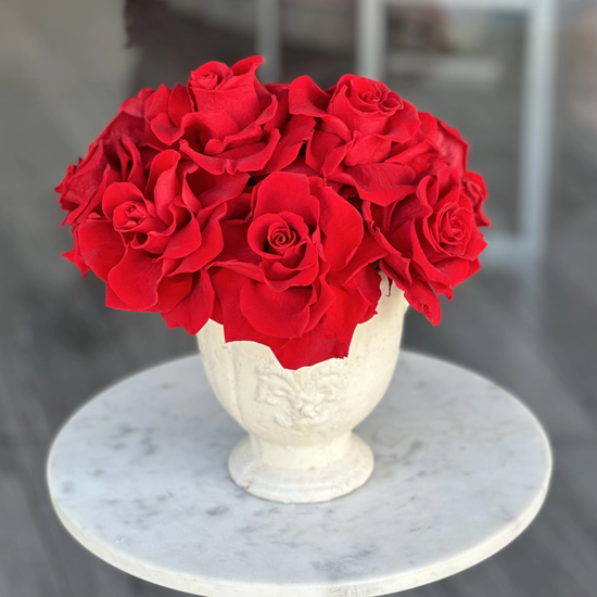 Red Preserved Roses In A Vintage Vase V
